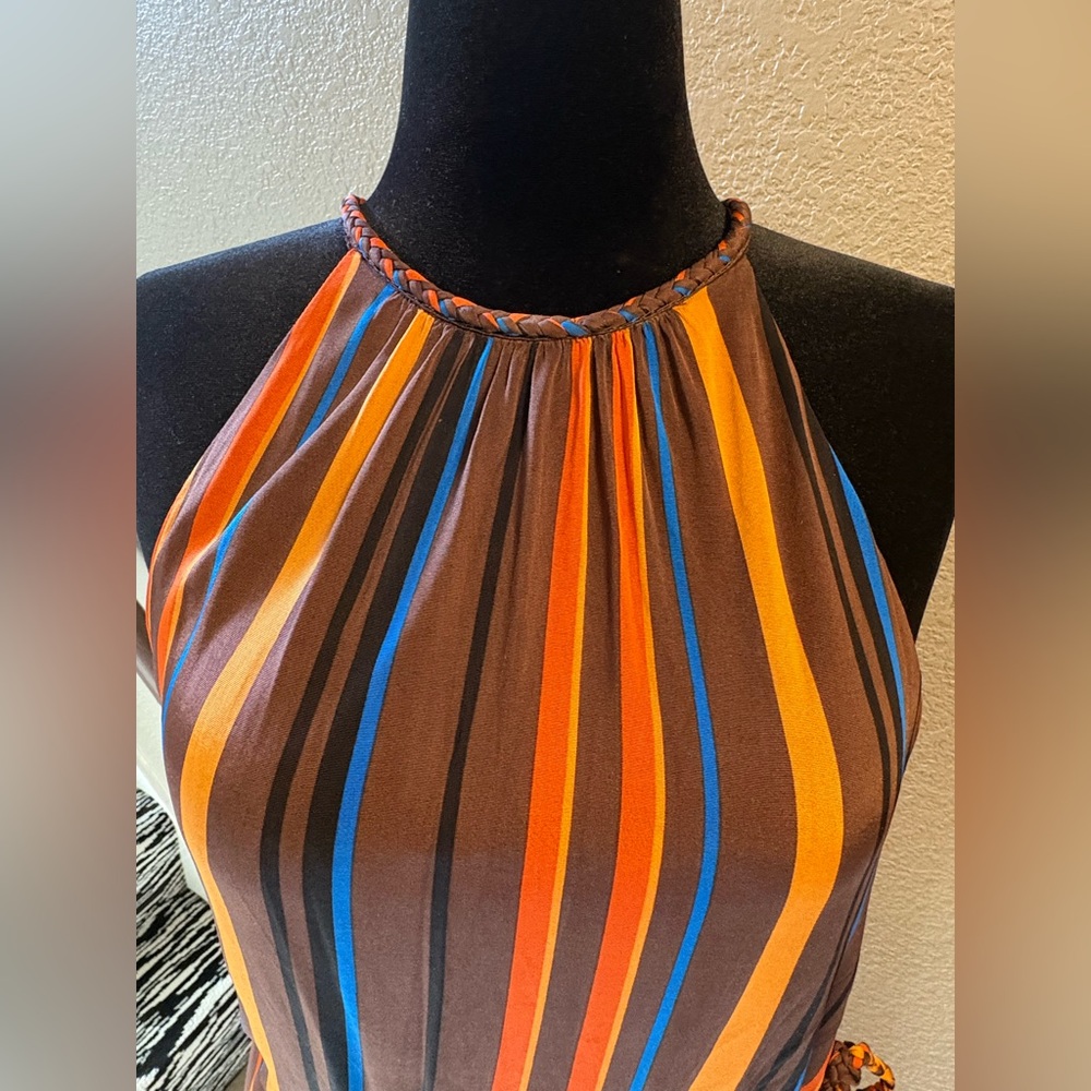 Colorful Striped Halter Maxi Dress -size 16